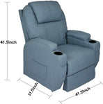 Single Recliner Chair with Massage & Heating Ergonomic Lounge Massage Sofa Power Lift with 2 Cup Holder Home Theater Seat, Fabric, Blue - Bosonshop