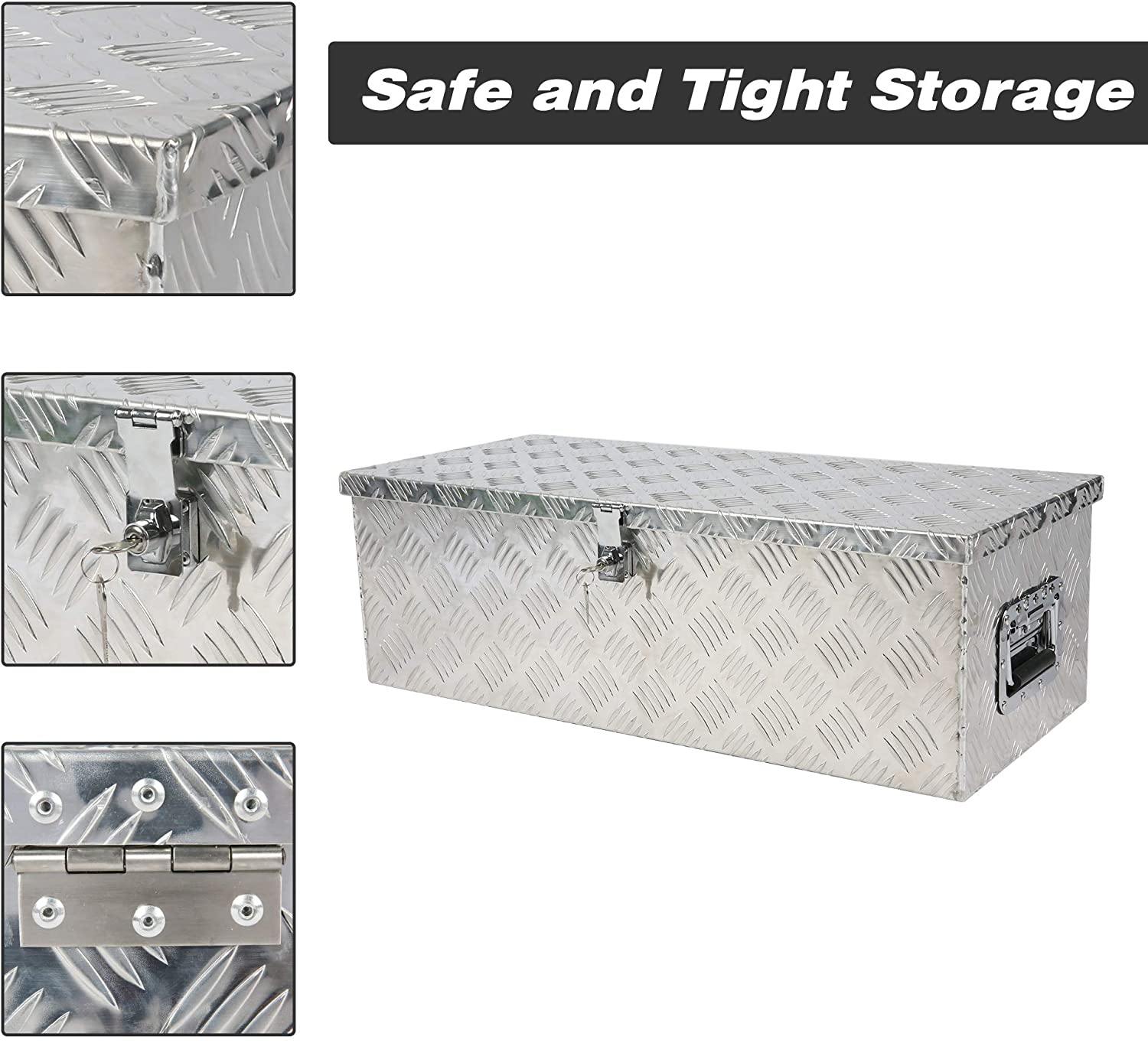 30” x 13.5” Aluminum Tool Box, Truck Trailer Pickup Tool Box w/Lock & Side Handles, Lightweight Truck Bed Storage Organizer w/2 Keys, Silver - Bosonshop