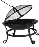 22'' Outdoor Wood Burning BBQ Grill Firepit Bowl w/Spark Round Mesh Spark Screen Cover Fire Poker Patio Steel Fire Pit Bonfire for Backyard Camping - Bosonshop