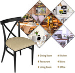 Crossback Dining Chairs Set of 2, Industrial Side Modern Metal Upholstered Chair With PU Leather Seat & X-Shaped Back, Beige & Black - Bosonshop