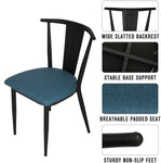 Industrial Dining Chairs Set of 2, High Back Black Iron Chair Frame with PU Leather Upholstered Seat, Blue - Bosonshop