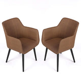 Classic Dining Chair Home Office Chair Modern Style Family Leisure Chair with Stainless Steel Legs, PU Leather High Back Side Chair, Coffee - Bosonshop