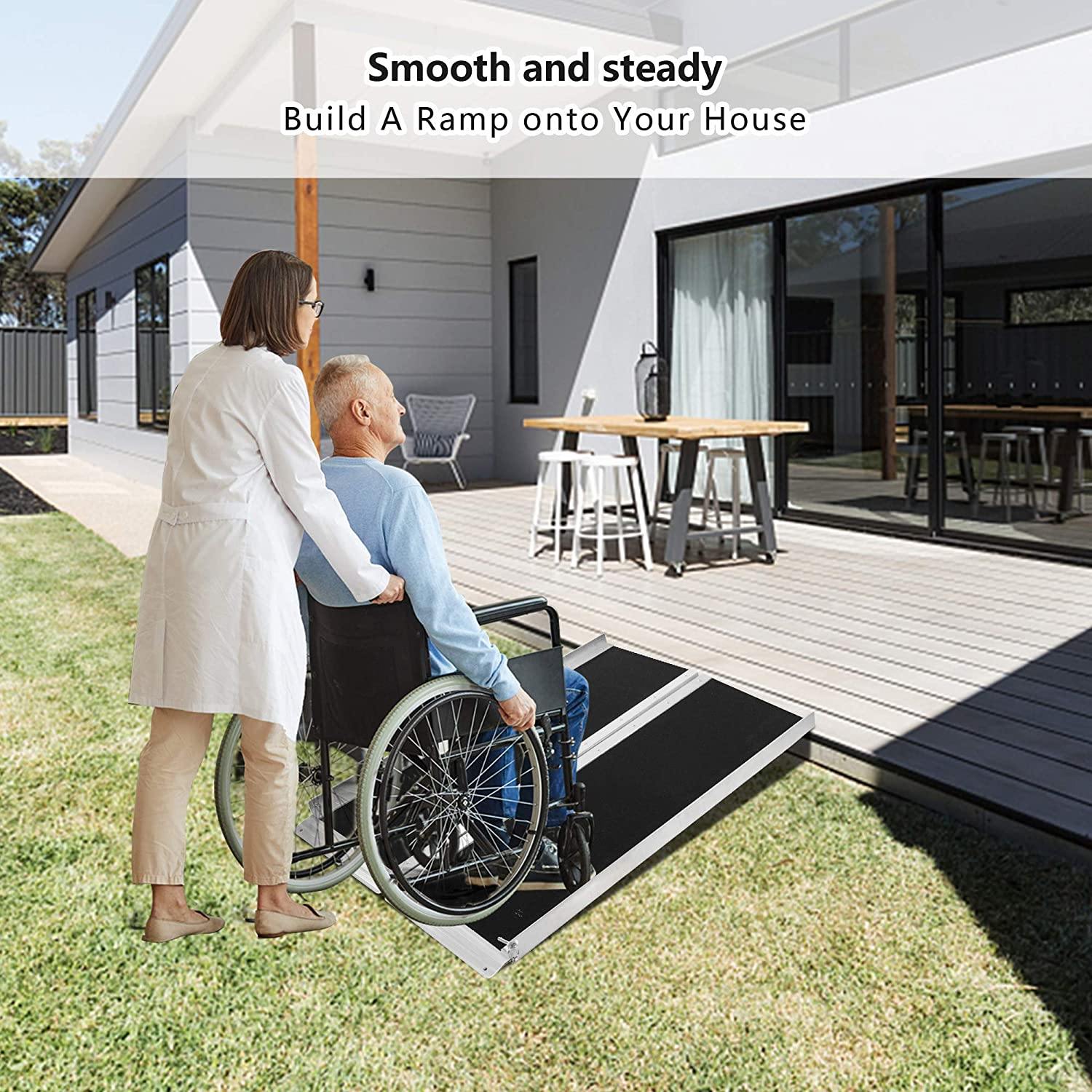 3ft Wheelchair Ramp (20LBS), Aluminum Alloy Ramp, Single Fold Portable Handles & Anti-Slip Carpet for Doorways, Stairs, Mobility Scooter, Porch - Bosonshop