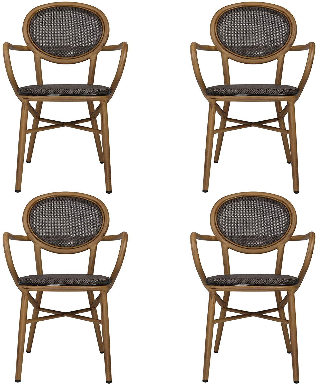 Outdoor Rattan Leisure Chairs Garden Patio Chair Set, Metal Chair Frame with Textilene Seat, Set of 4, Armless - Bosonshop
