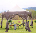 12' x 12' Outdoor Metal Patio Gazebo with Mosquito Netting Pop up Canopy Tent with Iron Frame - Bosonshop