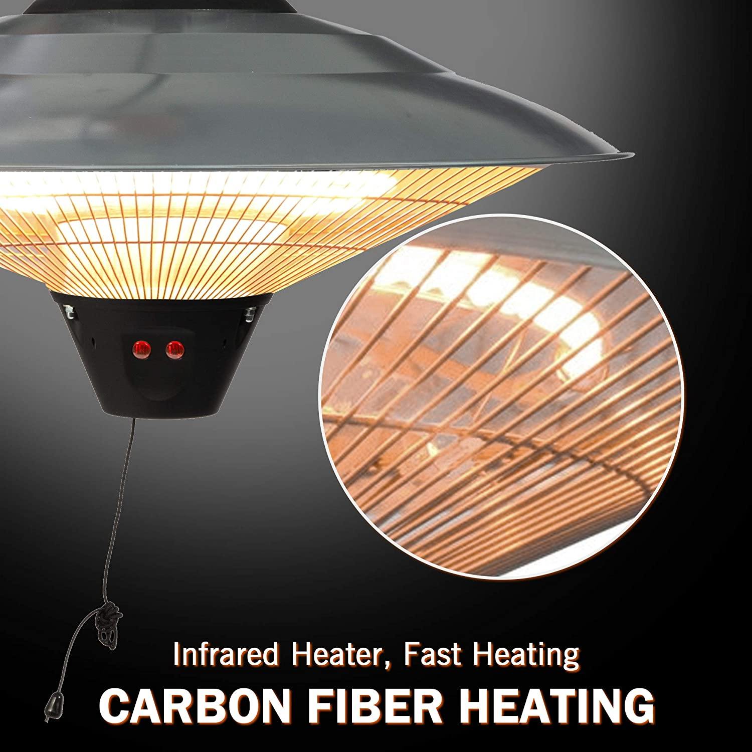 Electric Patio Heater Ceiling Mounted or Hanging Infrared Heater, Waterproof IP24, for Outdoor or Indoor Use, 900W-1500W, 5100 BTU - Bosonshop