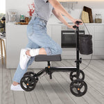 Adjustable Steerable Knee Scooter Suitable for Outdoor Indoor Foldable Knee Scooter with Shock Absorber for Adults with Foot/Ankle Injuries (Black)