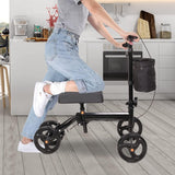 Adjustable Steerable Knee Scooter Suitable for Outdoor Indoor Foldable Knee Scooter with Shock Absorber for Adults with Foot/Ankle Injuries (Black)