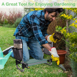 Outdoor 2-in-1 Garden Stool and Kneeler Gardening Bench for Kneeling or Sitting with Tool Bag Pouch Foldable Garden Bench