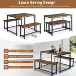 3 Piece Kitchen Table Set with 2 Benches, Wood Dining Table Set for 4-Person Space-Saving Dinette for Kitchen, Farmhouse Classic Modern Rustic Style Dining Table Furniture Set, Rustic Brown
