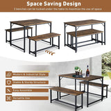 3 Piece Kitchen Table Set with 2 Benches, Wood Dining Table Set for 4-Person Space-Saving Dinette for Kitchen, Farmhouse Classic Modern Rustic Style Dining Table Furniture Set, Rustic Brown