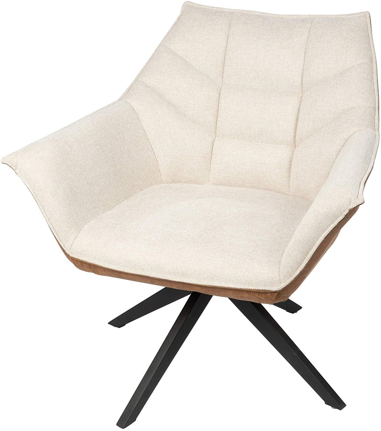 Set of 2 Swivel Armchair Accent Fabric Modern Chair With Upholstered Seat & Metal Leg, Beige - Bosonshop