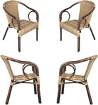 Outdoor Patio Dining Chairs, Handmade PE Rattan Wicker Armchair with Aluminum Alloy Frame, Set of 4, Brown and Beige - Bosonshop