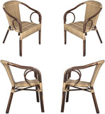 Outdoor Patio Dining Chairs, Handmade PE Rattan Wicker Armchair with Aluminum Alloy Frame, Set of 4, Brown and Beige - Bosonshop