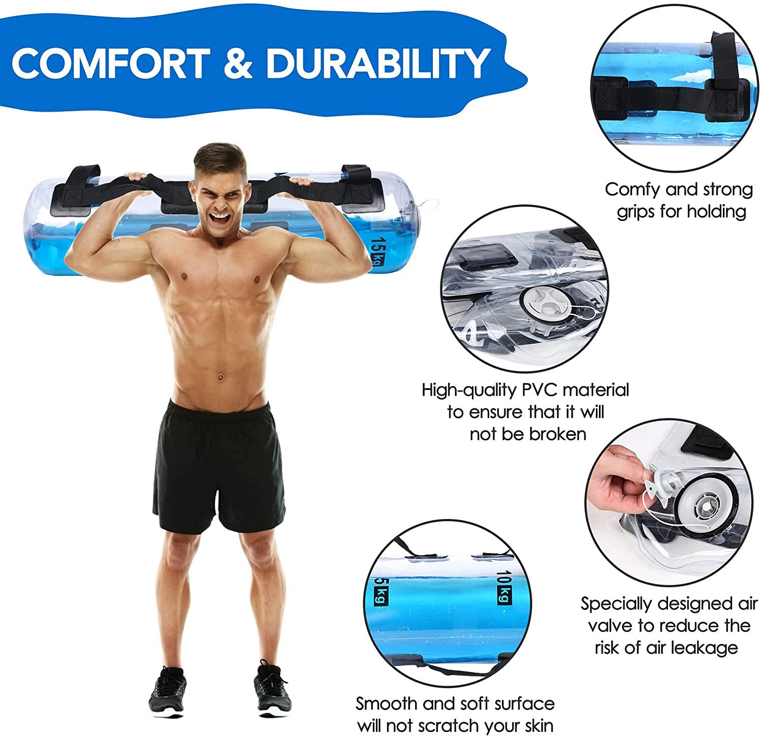 33LBS Water Power Bag Fitness Aqua Bags Weightlifting Body Building Sports Ultimate Core and Balance Workout - Portable Stability Fitness Equipment - Bosonshop