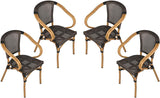 Patio Leisure Chair Set of 4 Outdoor Dining Chairs Patio Furniture, Indoor/Outdoor Restaurant Stack Chair Set, Black & Caramel - Bosonshop