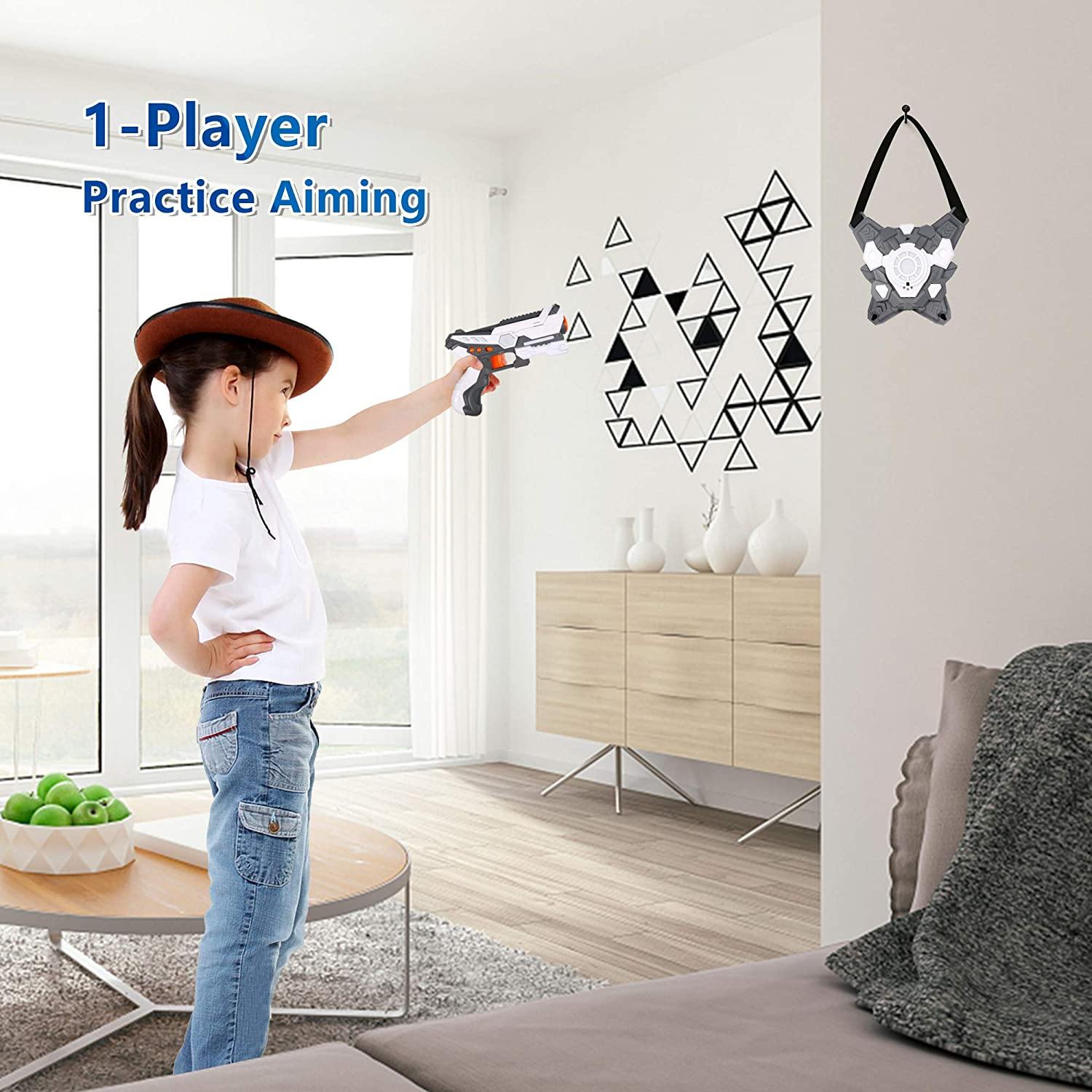 Kids Toys Gun with Vest for Boys Girls Target Shooting Game Toy, Indoor Outdoor Practice Aiming for 1-Player +, Grey - Bosonshop