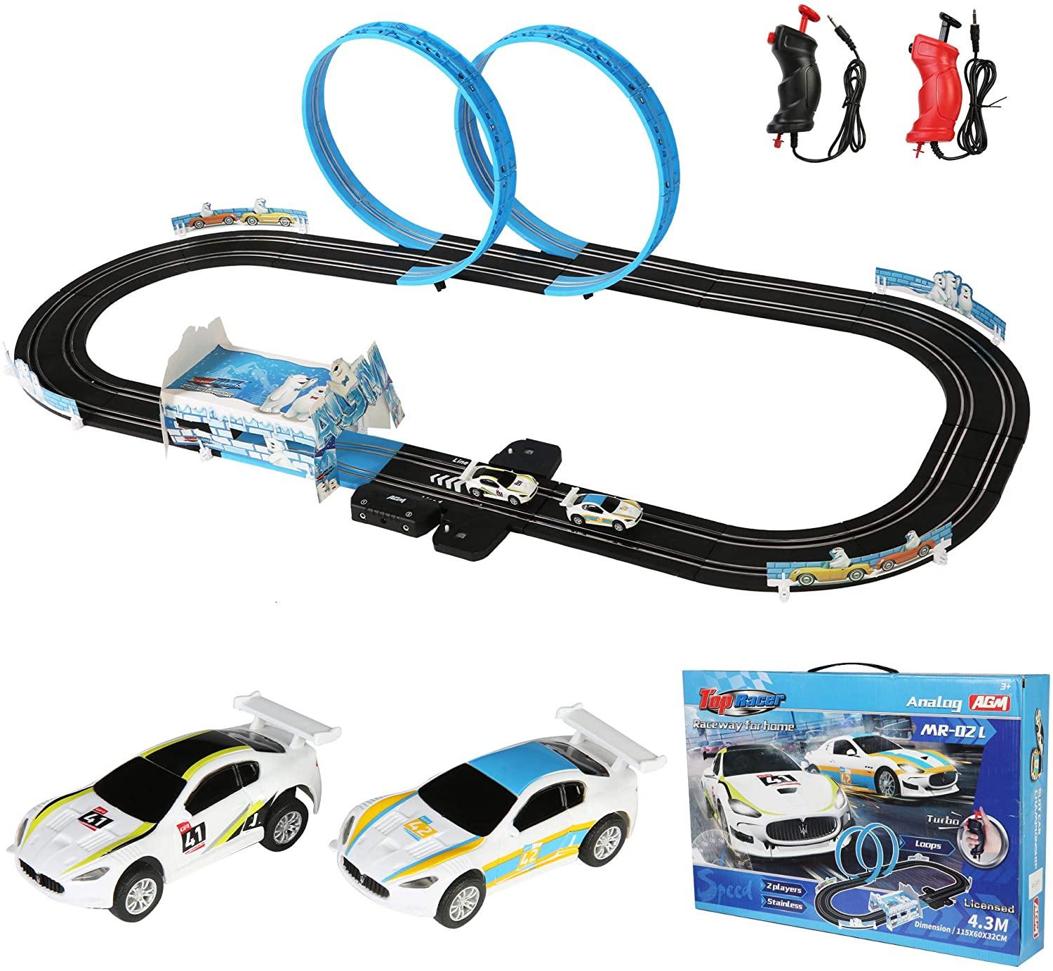 High-Speed Electric Powered Super Loop Speedway Slot Car Track Set with Two Cars for Dual Racing for Kids and Adult (14 ft) - Bosonshop