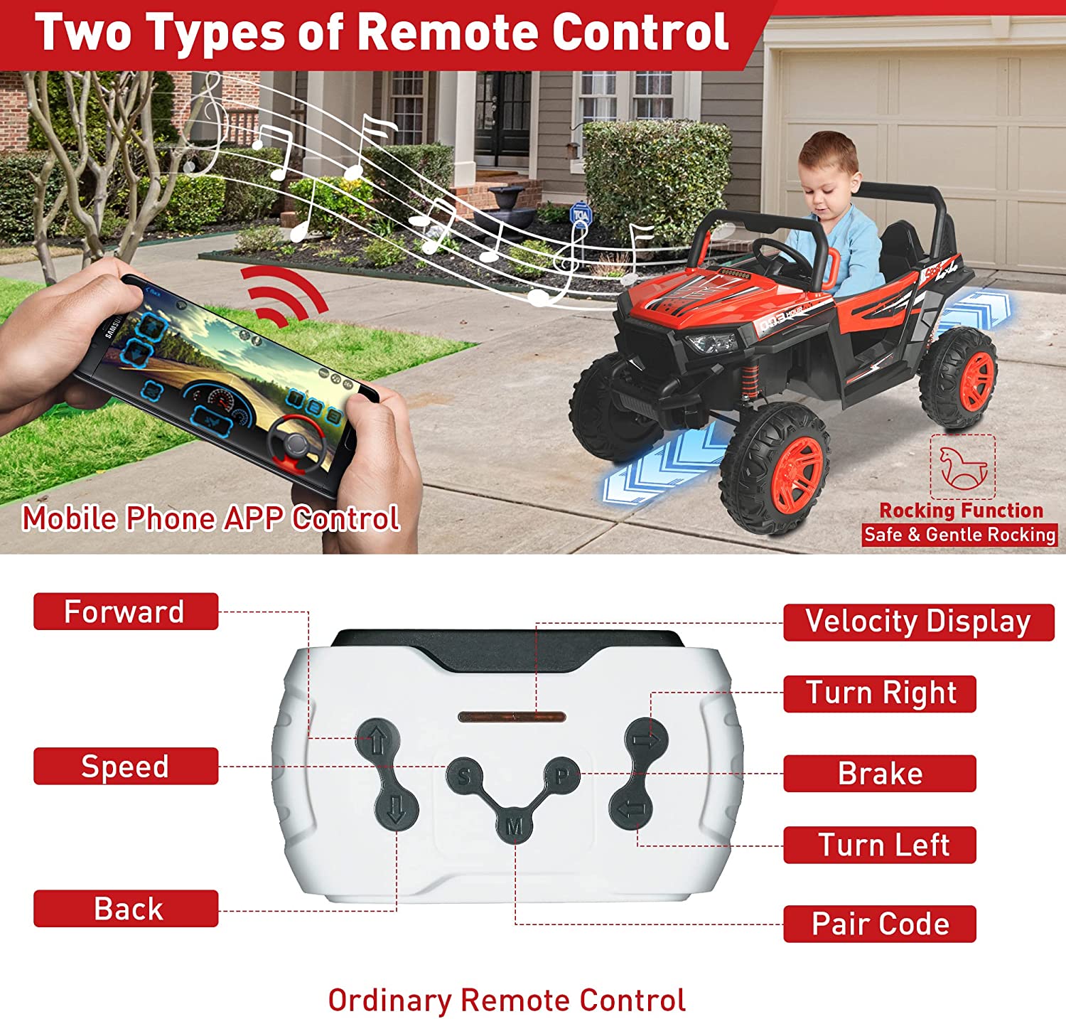 2 Seater Ride On Car Truck 12V Battery Powered Electric Vehicle with Parent Remote Control 4WD Kids Electric Car with Bluetooth, Music, USB, LED Lights 3 Speed Modes for Boys Girls