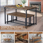 3 Piece Kitchen Table Set with 2 Benches, Wood Dining Table Set for 4-Person Space-Saving Dinette for Kitchen, Farmhouse Classic Modern Rustic Style Dining Table Furniture Set, Rustic Brown