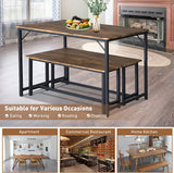 3 Piece Kitchen Table Set with 2 Benches, Wood Dining Table Set for 4-Person Space-Saving Dinette for Kitchen, Farmhouse Classic Modern Rustic Style Dining Table Furniture Set, Rustic Brown