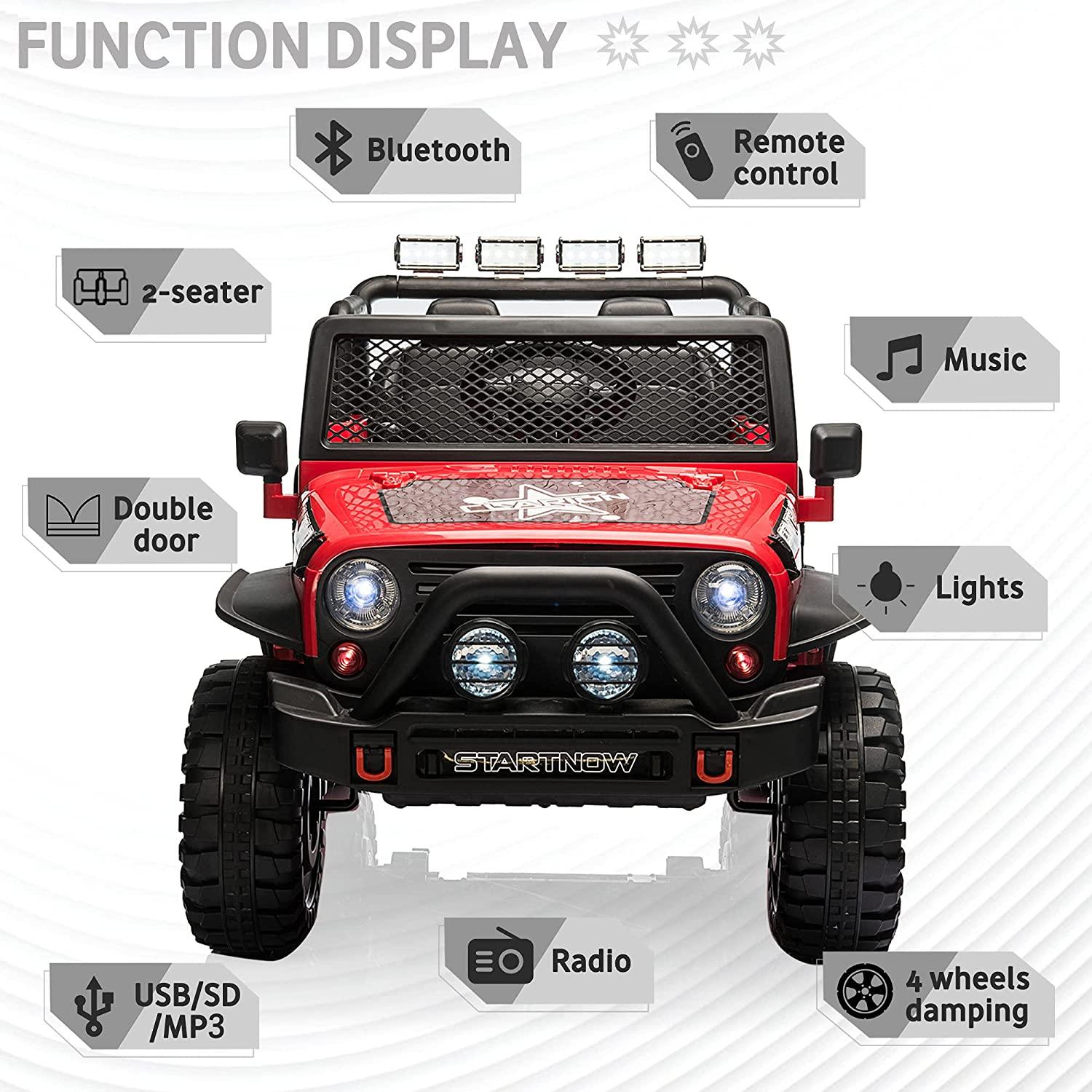 12V Electric Kids Ride On Car 2- Seat SUV Truck w/ Remote Control/ Spring Suspension/ LED Lights/ Bluetooth/ MP3 - Bosonshop