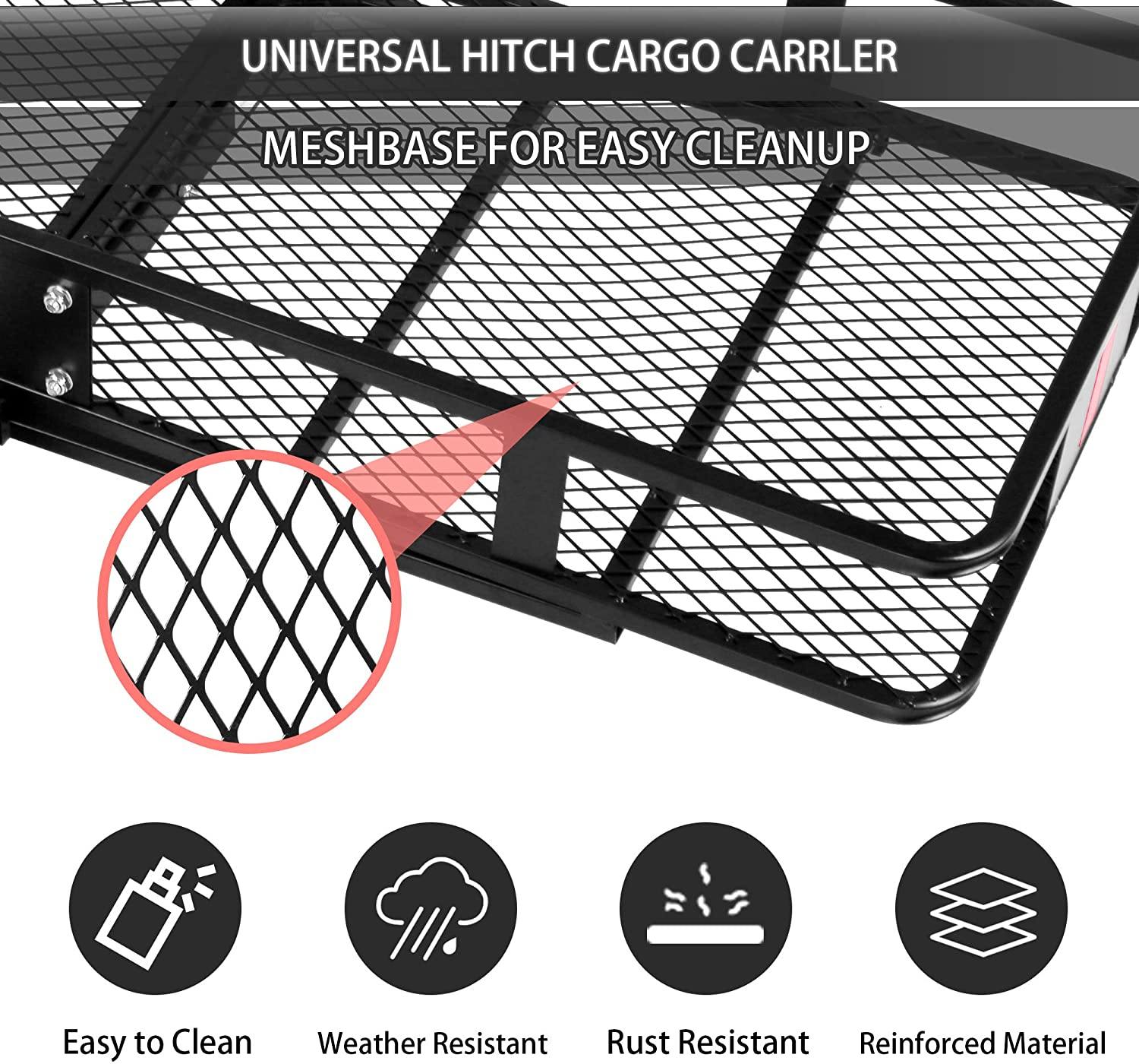 60” x 24” x 6.5” Hitch Mounted Folding Cargo Carrier, 500LBS Capacity Heavy Duty Basket Rack, Fit 2" Receiver Hitch - Bosonshop