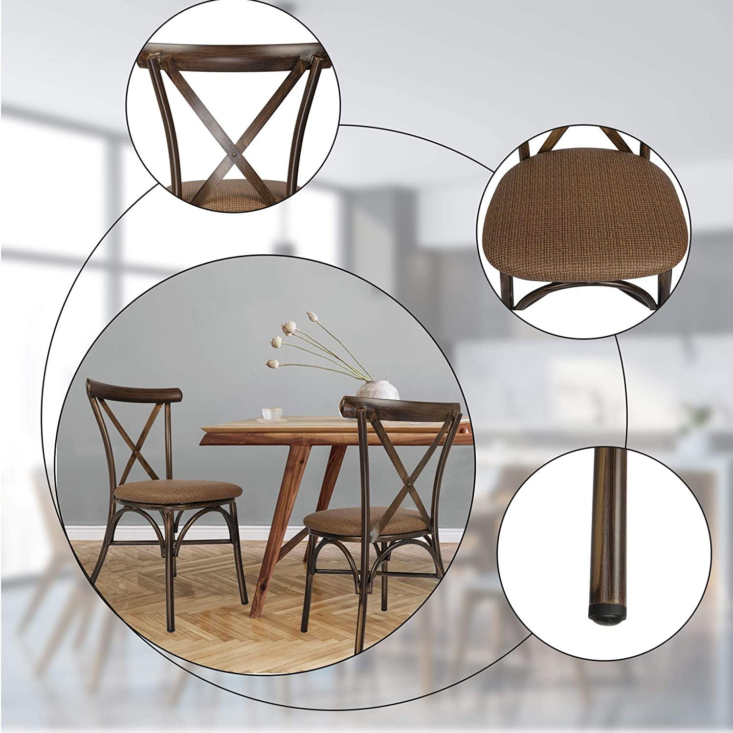Dining Chairs Set of 2 Dining Room Chairs X-Shaped Aluminum Frame Kitchen Chair with PU Leather Cushion Seat Coffee - Bosonshop