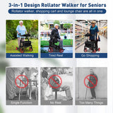 3-in-1 Folding Rollator Walker with Adjustable Handles and Seat Backrest for Seniors and Adults