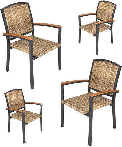 Outdoor PE Rattan Dining Chairs with Aluminum Alloy Frame for Outdoor/Indoor Garden, Courtyard, Porch, Set of 4 - Bosonshop
