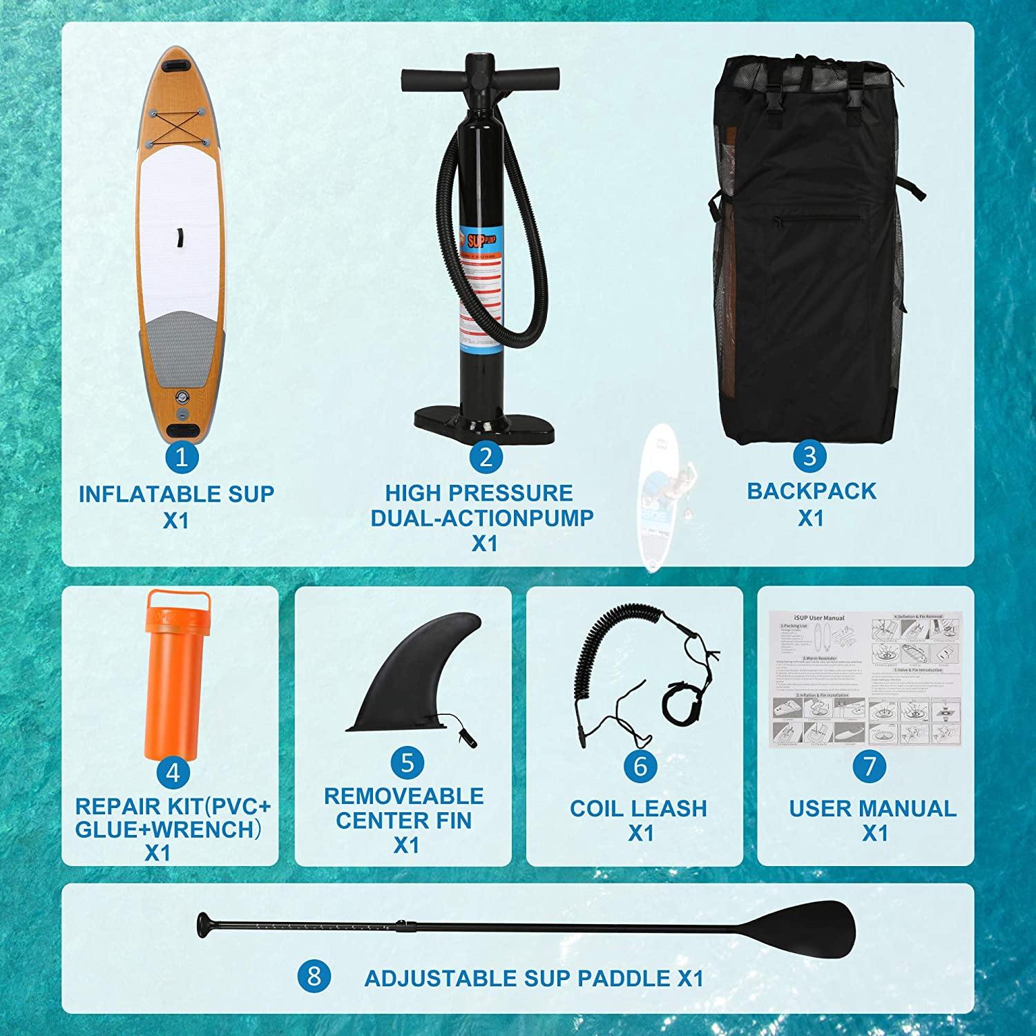 SUP Inflatable Stand Up Paddle Board with ISUP Accessories Backpack Paddle Pump Leash Fin and Repair Kit for Youth & Adult - Bosonshop