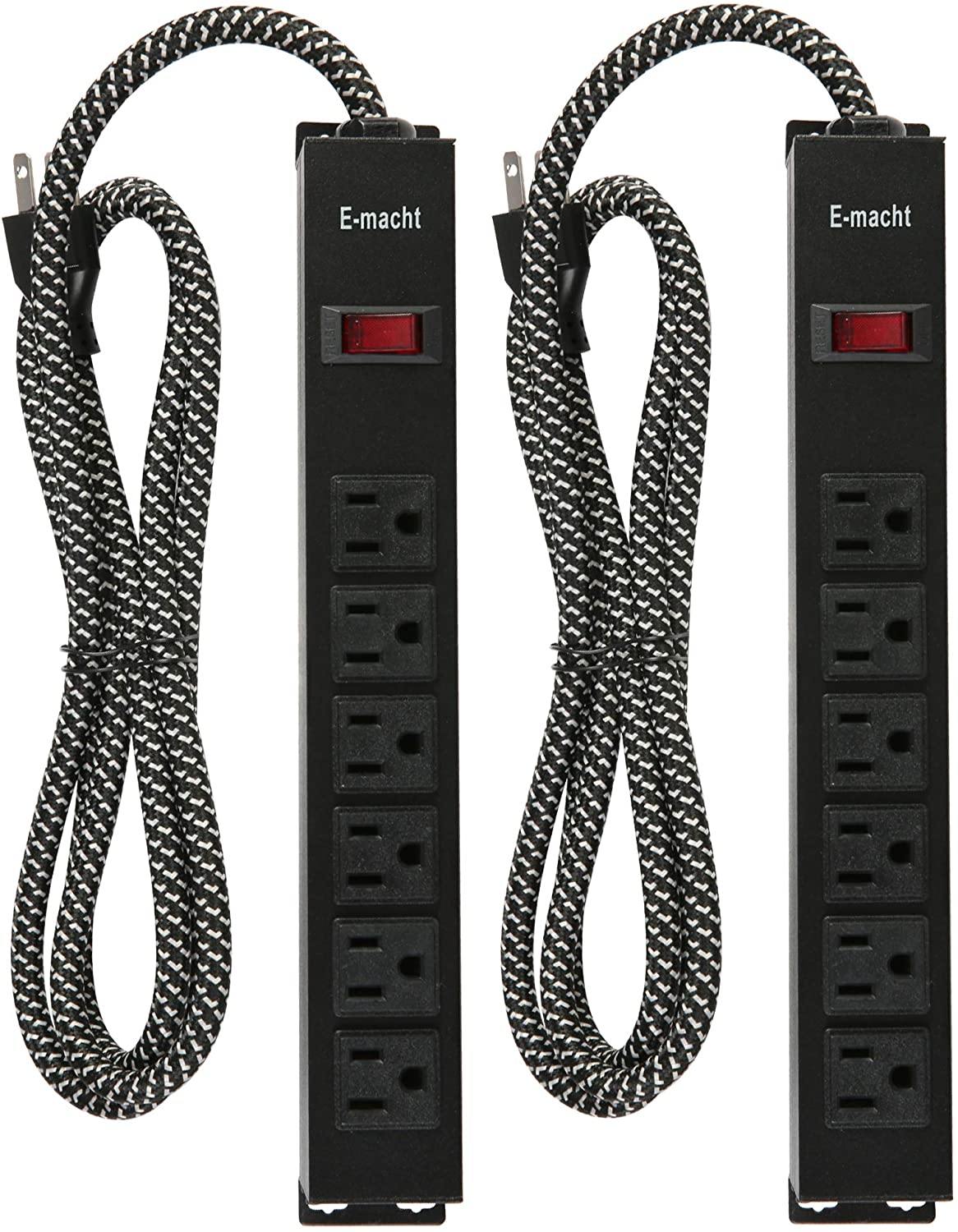 Long Power Strip Surge Protector, 6 Outlets Metal Heavy Duty Power Outlet, Wall Mountable, 6 ft Long Extension Cord, 2 Pack, Black - Bosonshop