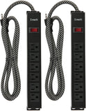 Long Power Strip Surge Protector, 6 Outlets Metal Heavy Duty Power Outlet, Wall Mountable, 6 ft Long Extension Cord, 2 Pack, Black - Bosonshop