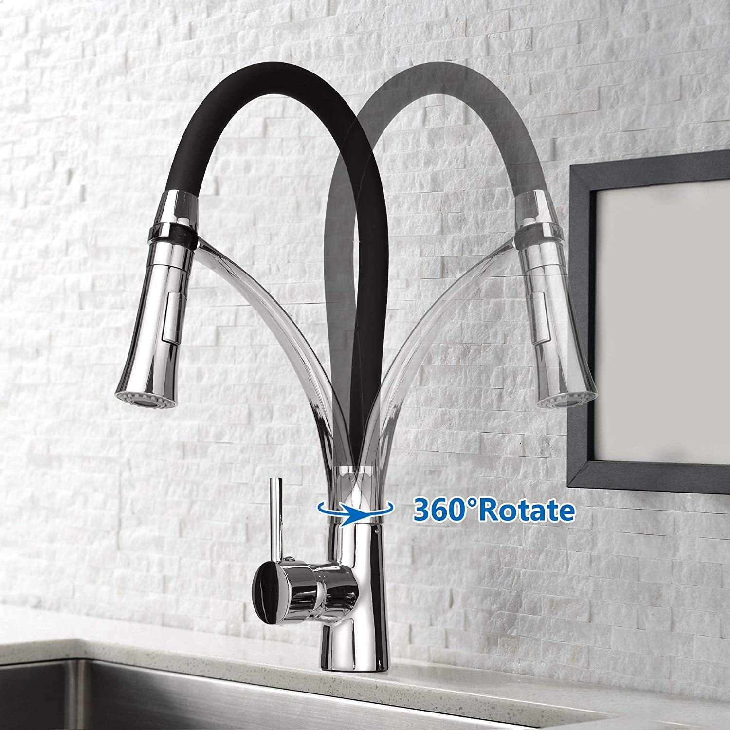 Kitchen Faucet with Pull Out Spray Head, Kitchen Sink Taps Mixer 360 Degree Rotation Swivel Spout Pull Out Spray Modern Kitchen Taps, Chrome - Bosonshop