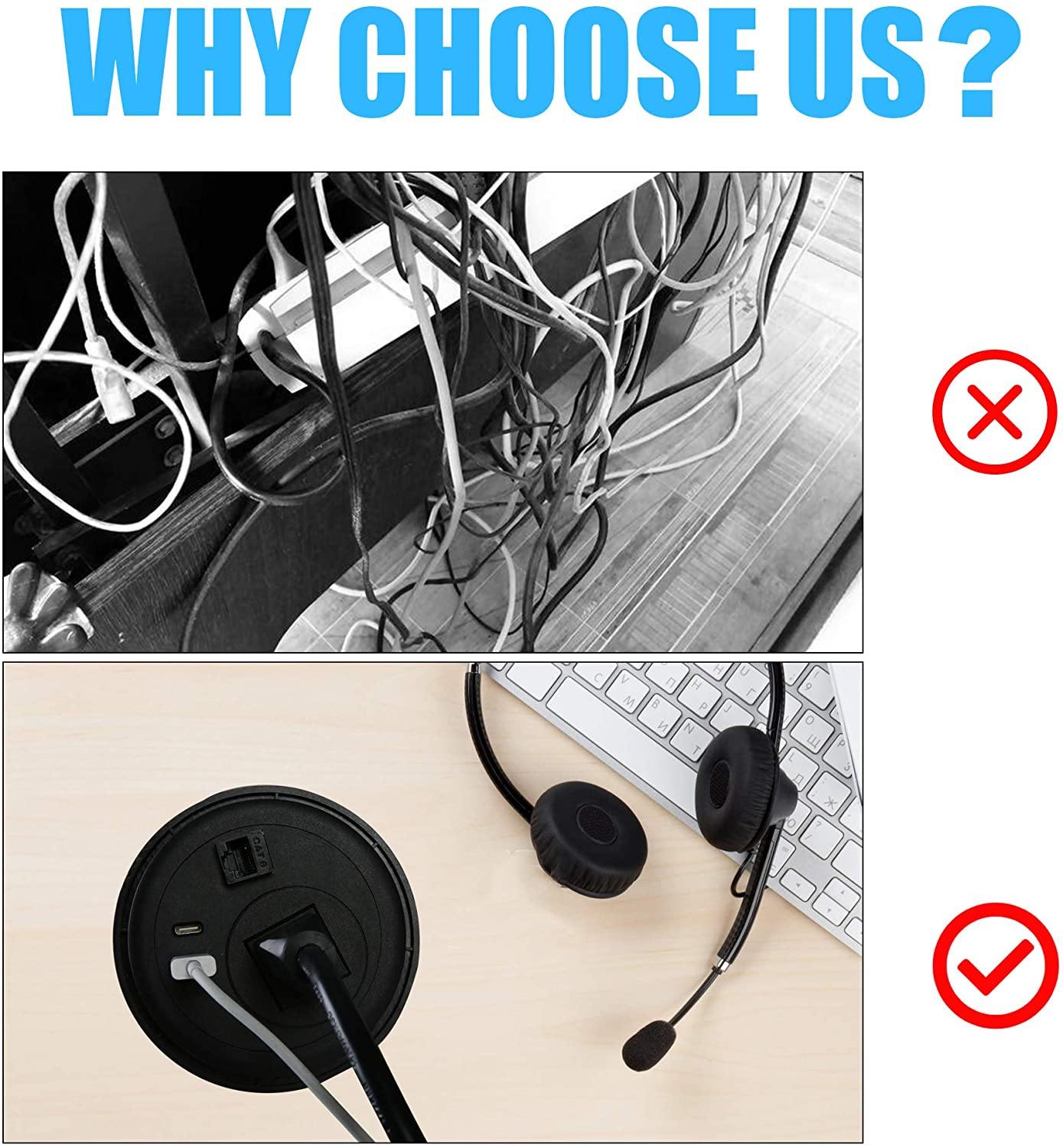 Desktop Power Grommet Outlet with USB, Recessed Power Strip with AC Outlet & USB(Type A & Type C) & Receptacle Outlet(RJ45, HDMI) - Bosonshop