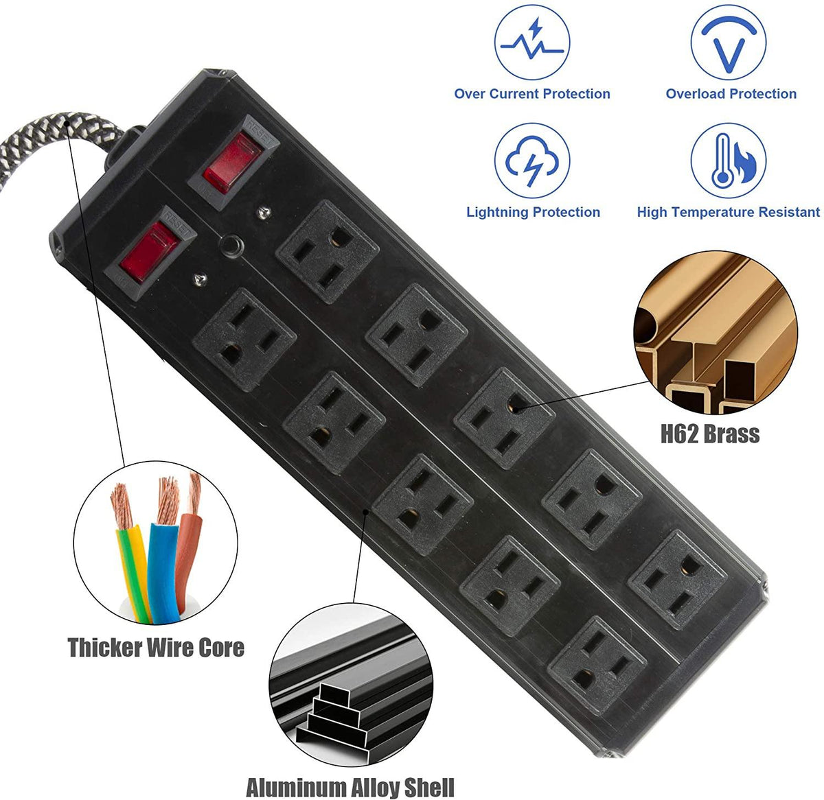 Surge Protector Power Strip with Outlets Ports 6-Foot Cord for Home, O