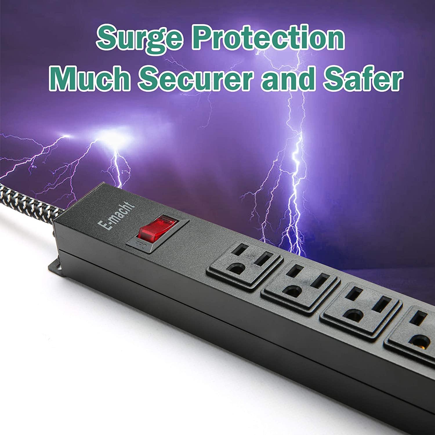 Long Power Strip Surge Protector, 6 Outlets Metal Heavy Duty Power Outlet, Wall Mountable, 6 ft Long Extension Cord, 2 Pack, Black - Bosonshop