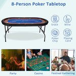 Foldable Poker Table w/Stainless Steel Cup Holder Casino Leisure Table Blue Felt Surface