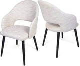 Set of 2 White Leather Dining Chairs, Armchair with Sturdy Metal Frame and Upholstered Vinyl Seat - Bosonshop