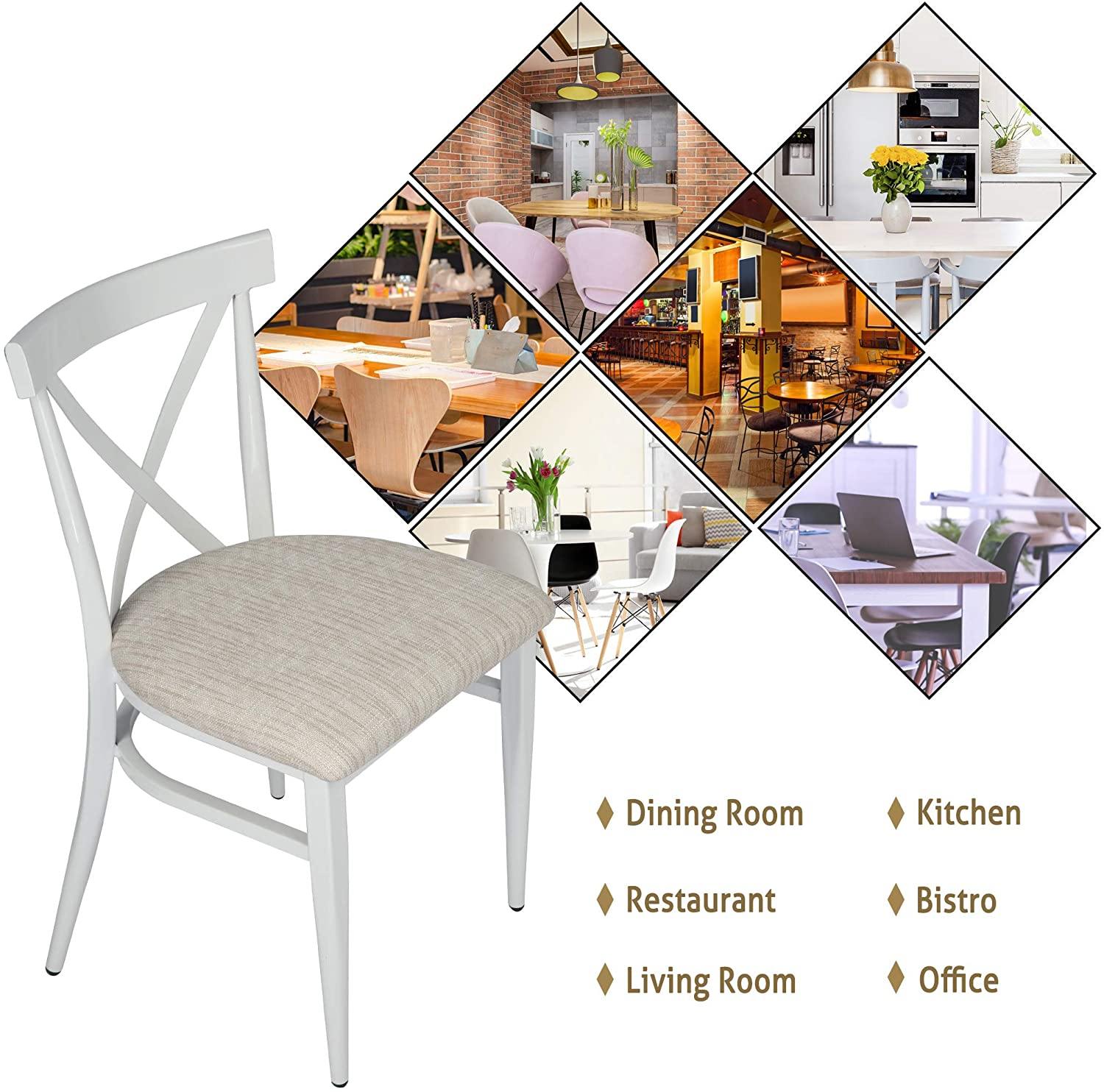 Set of 2 Dining Room Chairs With Metal Frame & PU Leather Seat, Cross Back Stacking Side Chairs, Stackable Ergonomic Design Chairs For Hoom - Bosonshop