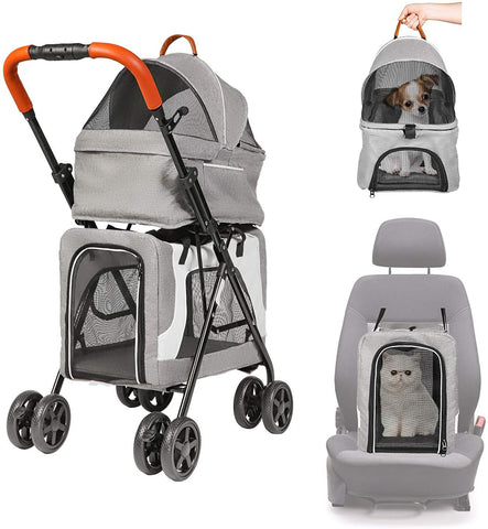 Luxury Pet Stroller for Puppy, Senior Dog or Cat | Easy Foldable 4 Wheels Travel Pet Stroller - Bosonshop