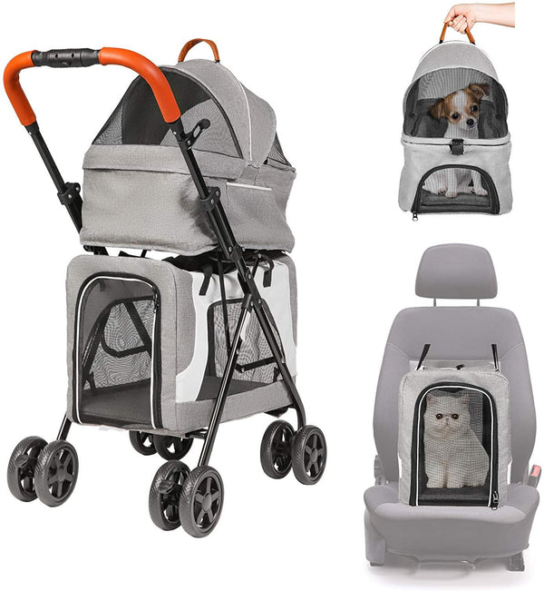 Double Decker Bus Pet Stroller Two Level Cat and Dog Stroller, Gray