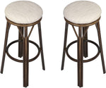 Set of 2 Bar Stools Counter Height Bar Chairs With Footrest Round Top Pub Bistro Kitchen Dining Chair Beige PU Leather Kitchen Stool - Bosonshop