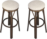 Set of 2 Bar Stools Counter Height Bar Chairs With Footrest Round Top Pub Bistro Kitchen Dining Chair Beige PU Leather Kitchen Stool - Bosonshop