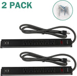 2 Pack Long Power Strip Surge Protector, 6 Metal Power Outlets 2 USB Ports, 6 ft Long Extension Cord - Bosonshop