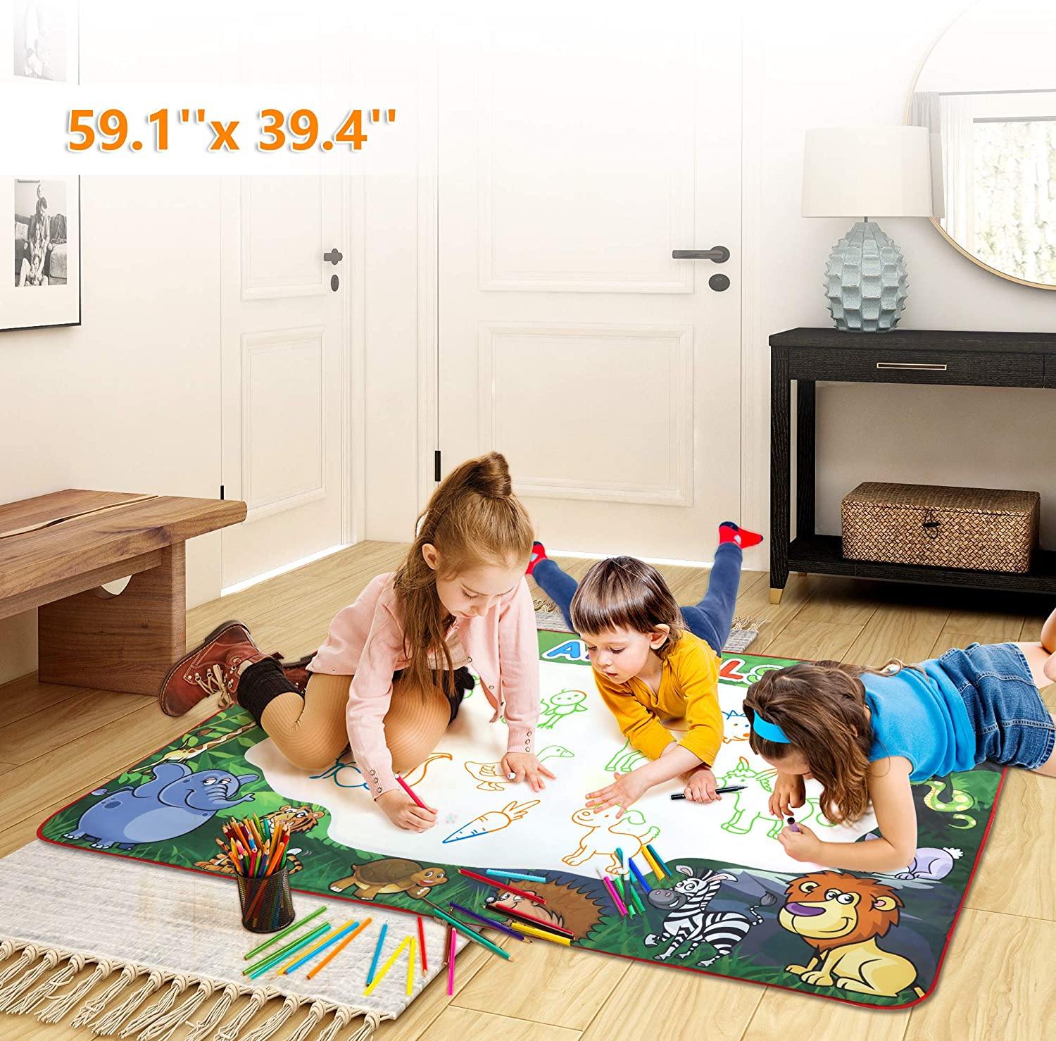 Water Doodle Mat 59 x 39 inches Extra Large for Toddlers Kids Animal Water Drawing Pad Learning Toys Age 3+ - Bosonshop