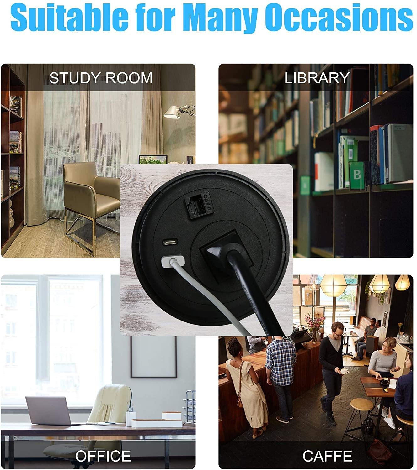 Desktop Power Grommet Outlet with USB, Recessed Power Strip with AC Outlet & USB(Type A & Type C) & Receptacle Outlet(RJ45, HDMI) - Bosonshop