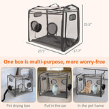 Pet Drying Box, Portable Cat Dryer Box, Foldable Pet Dryer Cage with Transparent PVC Material, Hands-Free, Dog Hair Drying Box for Small Medium Dogs Cats Puppies
