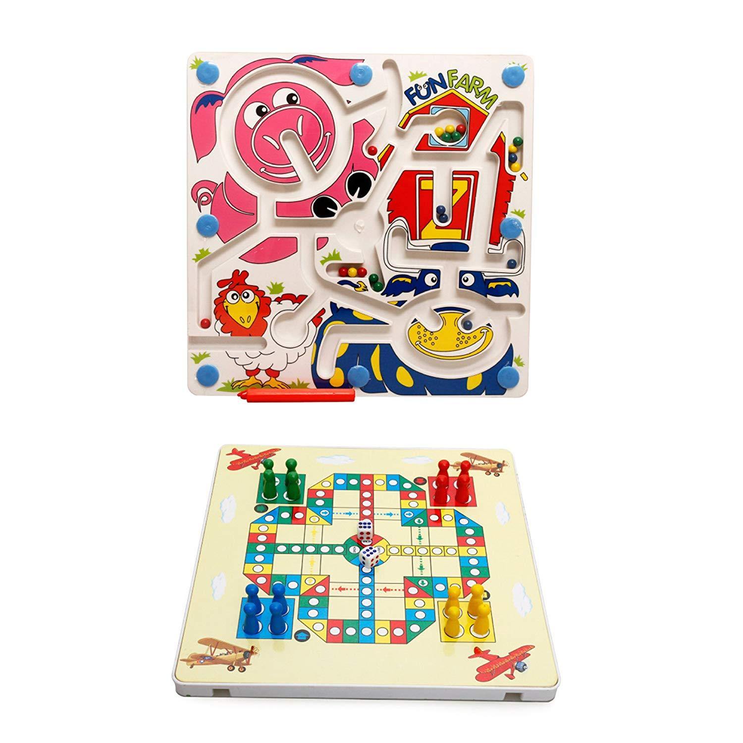 Bosonshop 2 In 1 Toddler Maze Puzzle Fun Farm +Flying Chess Board Game Balance Training Toys for Kids