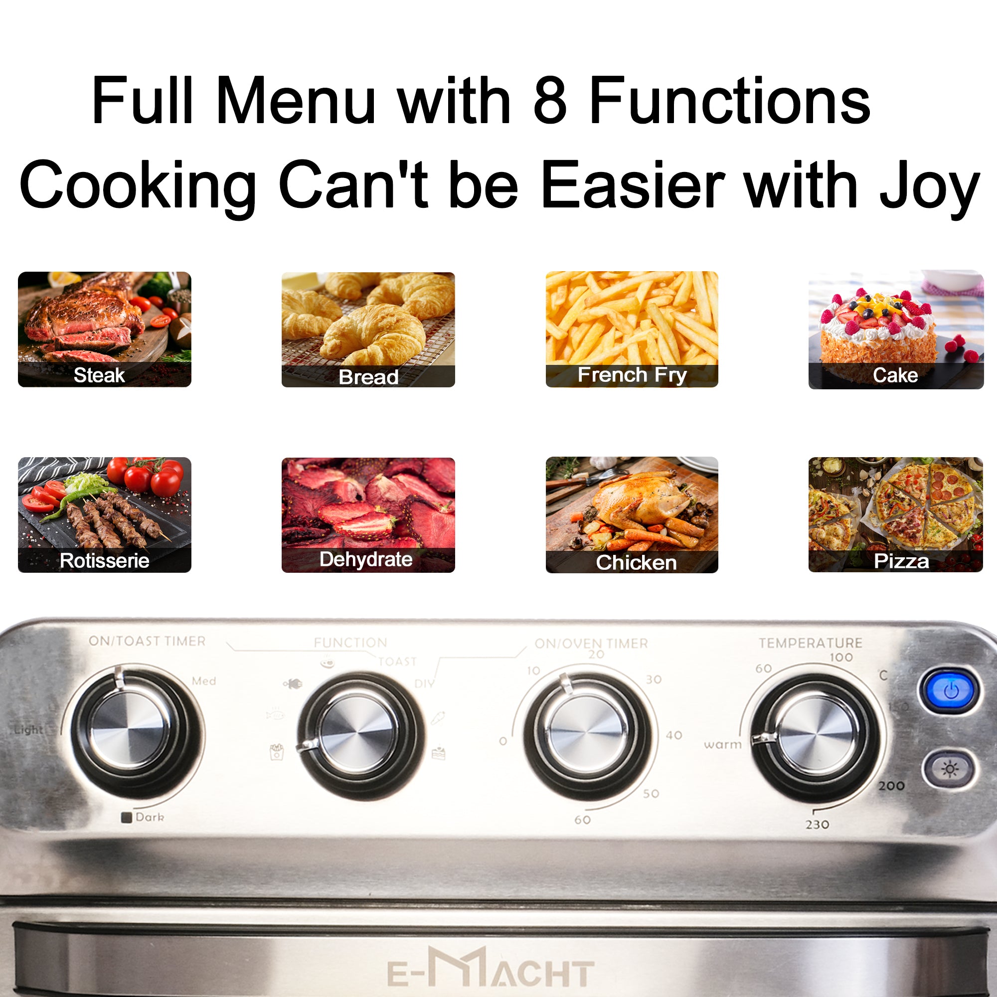 24QT Air Fryer Toaster Oven Combo | 8-in-1 Convection Countertop Oven with 4 Accessories | Stainless Steel Finish, 1700W Power